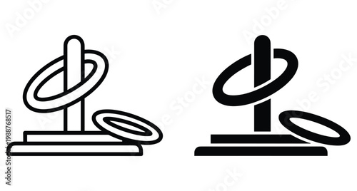 Ring toss game icon set with outline and solid versions for carnival garden fun outdoor activity leisure sports equipment design