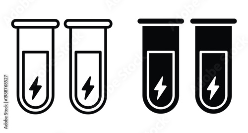 Test tube icons with lightning bolt symbols representing energy research power science laboratory experiments chemical reactions electricity and innovative technology
