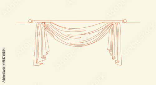 Continuous One Line Drawing of Elegant Window Curtain Valance Hanging on Rod Interior Design Art