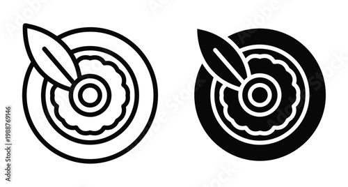 Healthy food bowl icon set featuring soup or porridge with leaf garnish in outline and solid black minimalist vector style