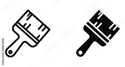 Paint brush icon set with outline and solid versions for home renovation repair construction art painting and creative design projects