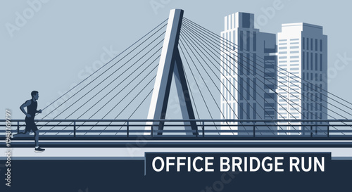 Urban Athlete Morning Run Across Modern City Bridge