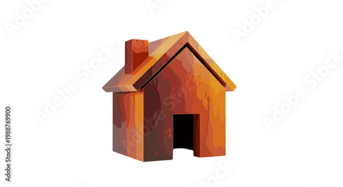 Small wooden house with chimney and doorway
