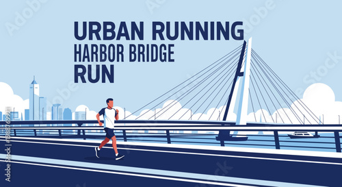 Urban Runner Ascends Modern Harbor Bridge For Scenic City Marathon Experience