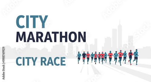 Urban Marathon Race Illustration: Energetic City Runners and Graphic Design Concept