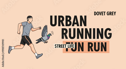 Urban Runner Chasing a Pigeon, Expressing Street Life in Modern Vibrant Illustration
