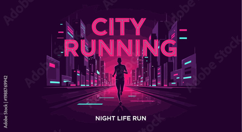 Urban Runner at Night: A Neon-Lit Cityscape for Nighttime Marathon Spectacles