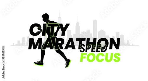 Urban Marathon Runner in Silhouette with Modern Graphics Design for Events, Competitions