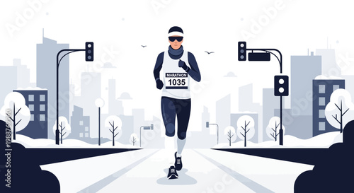 Urban Marathon Runner Pursues Goals Through Cityscape