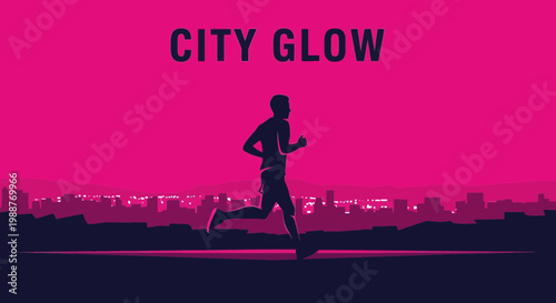 Urban Marathon Runner At Cityscape Dusk Glow Vibrant Background