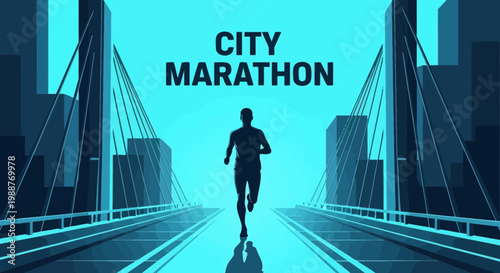 Urban Marathon Runner in Cityscape, Conceptual Illustration, Endurance, Training, and Competition