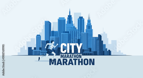 Urban Marathon Runner in Cityscape Illustration Representing Fitness And Competitive Sporting