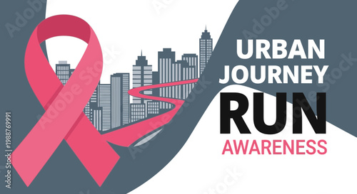 Urban Awareness Run: Cityscape Ribbon Design To Promote Charity and Cancer Support