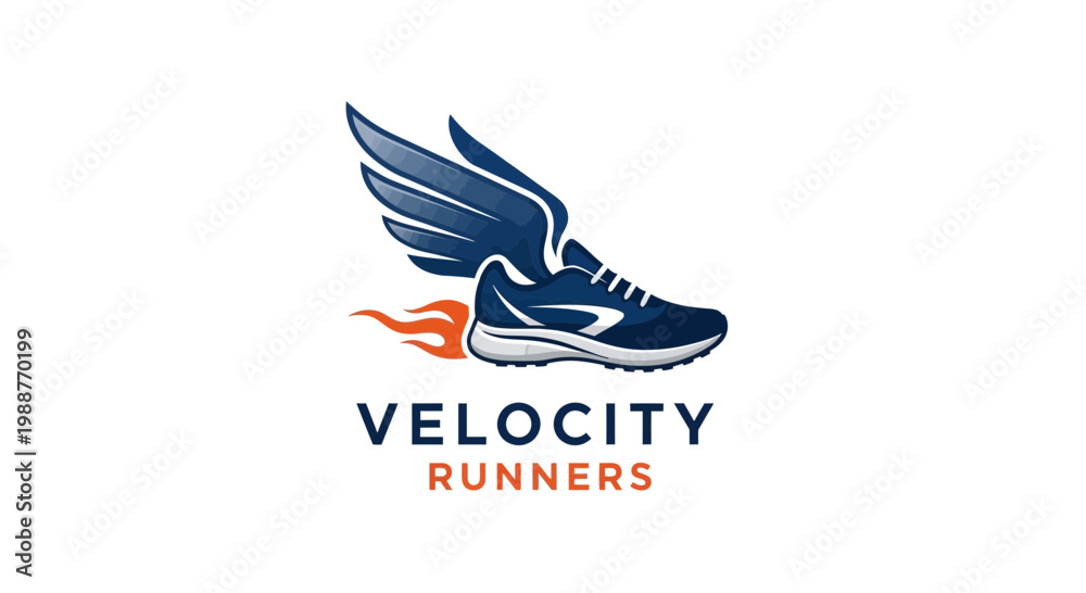 Obraz premium Velocity Runners Logo: Running Shoe With Wings Symbolizing Speed and Achievement