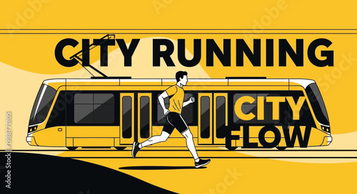 Urban Runner Sprinting Past Modern Train Depicting Urban Flow and The Energy