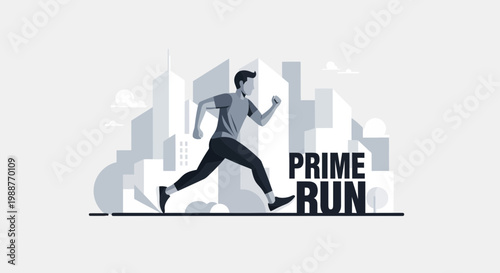 Urban Runner Sprinting Through Abstract Cityscape Graphic Illustration