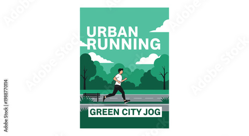 Urban Runner Enjoying a Green Run and Jogging Along the City Park Pathway