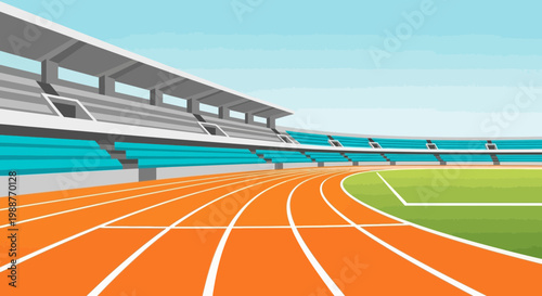 Vast Sports Stadium With Running Tracks And Blue Seating