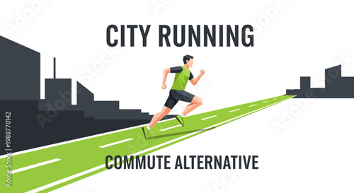 Urban Runner Emphasizing Healthy Living And Alternative Commuting In City Environments