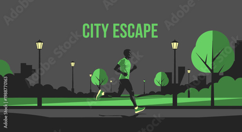 Urban Runner Finds Serenity On A City Park Trail At Dusk