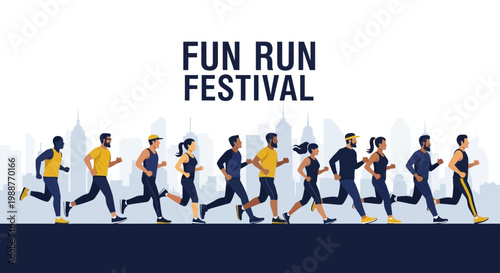 Vibrant Illustrated Fun Run Festival Celebrating Fitness, Community, And Urban Lifestyle