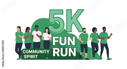 Vibrant Illustrated Group Of People Are Running In A 5K Fun Run Event Together