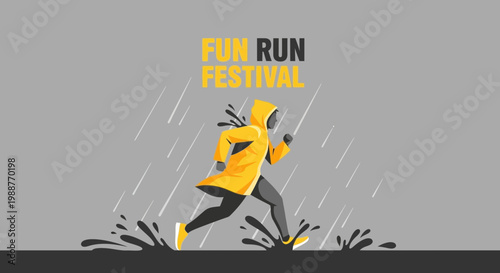 Vibrant Illustrated Fun Run Festival Concept With Dynamic Rain Effects and Puddle Splashes