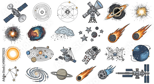 Collection of various space and astronomy illustrations