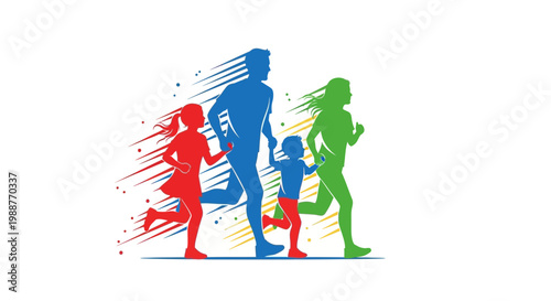 Vibrant Family Silhouette Running Together Showcasing Health, Fitness, And Teamwork