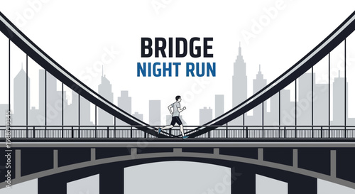 Urban Marathoner Navigates Bridge Under Cityscape At Night