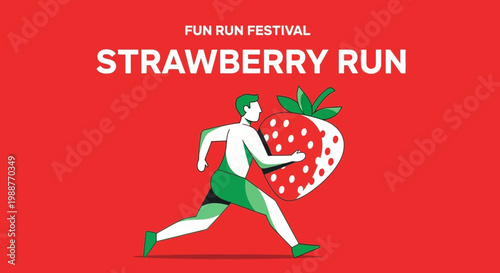 Vibrant Illustrated Poster Depicting Fun Run Festival Concept With Giant Strawberry