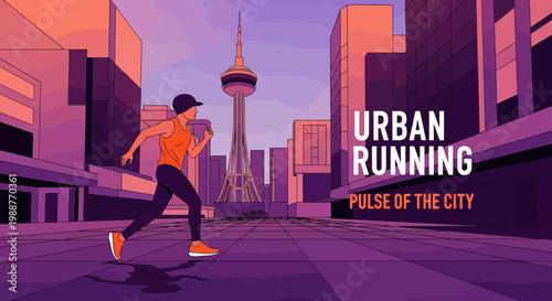 Urban Runner In Modern City, Illustrative Art Of Running In The Metropolis