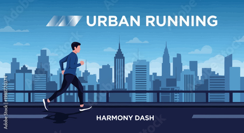 Urban Runner In Modern City, Harmony Dash, Running Exercise, Fitness Silhouette Concept