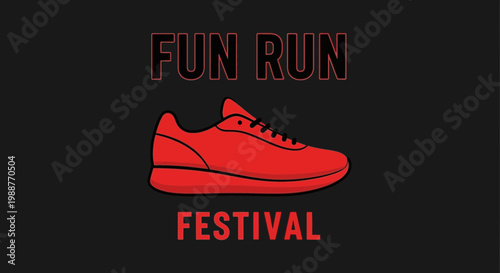 Vibrant Red Fun Run Festival Graphic Design on Black Background Advertising Event