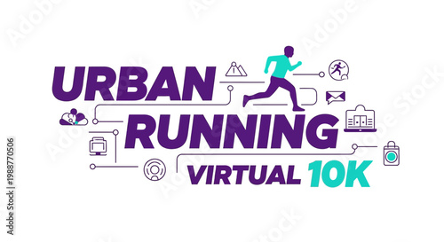 Urban Running Event, Virtual 10K, Modern Design Promoting Sports and Healthy Lifestyle
