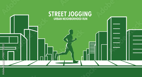 Urban Jogger Silhouette On A Green Backdrop With City Buildings Graphic Design