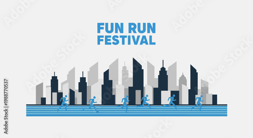 Urban Fun Run Event Illustrated With Silhouettes Of Runners And City Skyline