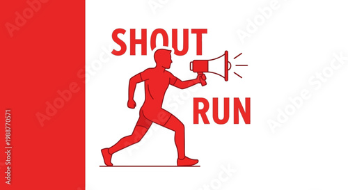 Vibrant Illustrated Runner with Loudspeaker Promoting Action and Movement