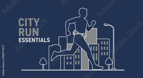 Urban Runner In Silhouette With City Background And Essentials Concept Design