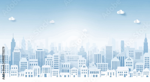 Urban Landscape Paper Cutout Illustrates Tranquil Cityscape Under a Bright Sky Scene