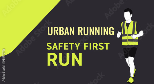Urban Runner Promoting Safety While Jogging on City Streets With Bright Vest