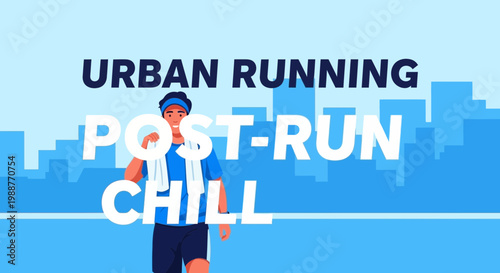 Urban Runner Relaxing After Workout, Enjoying Chill Atmosphere and City Views Totally