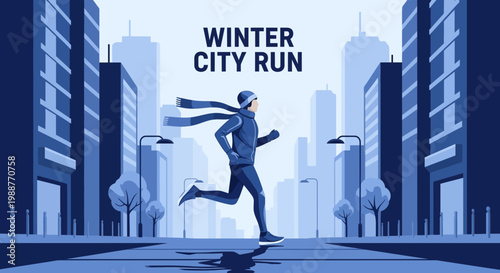 Urban Racer Enjoying The Winter Weather And Running Through The City Streets Illustration