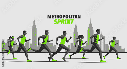 Urban Sprinting Competition Depicted in a Modern Illustration with Silhouetted Figures