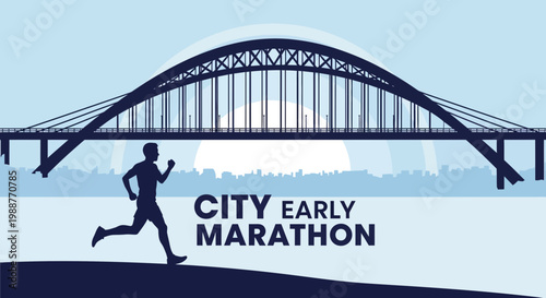 Urban Runner Silhouette Against A Majestic Bridge Skyline At Dawn