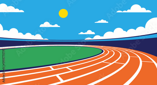 Vibrant Illustrated Track and Field Stadium Under A Bright Sky for Sport Imagery