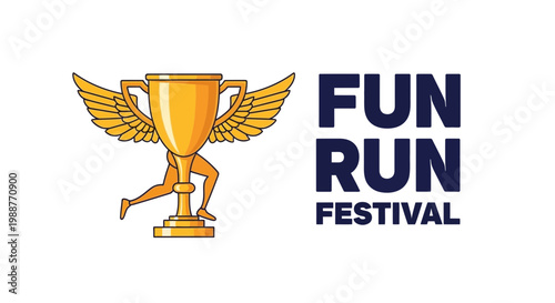 Vibrant Fun Run Festival Trophy with Winged Design for Event Promotion Logo