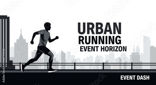 Urban Runner Silhouetted Across Cityscape, Perfect For Running Events and Promotional Material