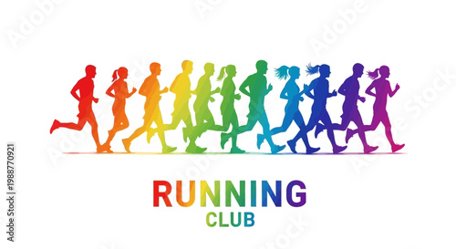 Vibrant Running Team of Diverse Individuals Displaying Teamwork and Fitness
