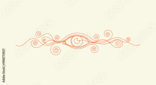 Stylized Orange One Line Eye Illustration with Elegant Swirls on a Neutral Background Design.